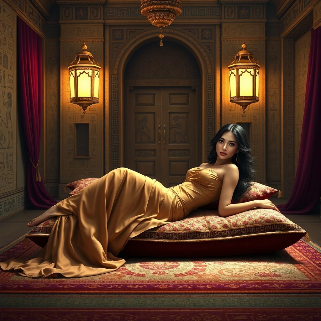 A serene and luxurious Egyptian harem chamber