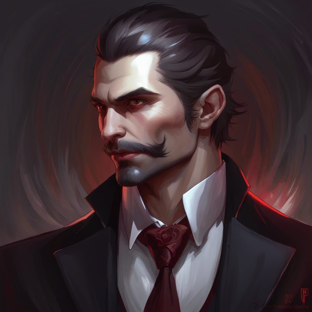 Vampire, in a suit, male, back hair, facial hair