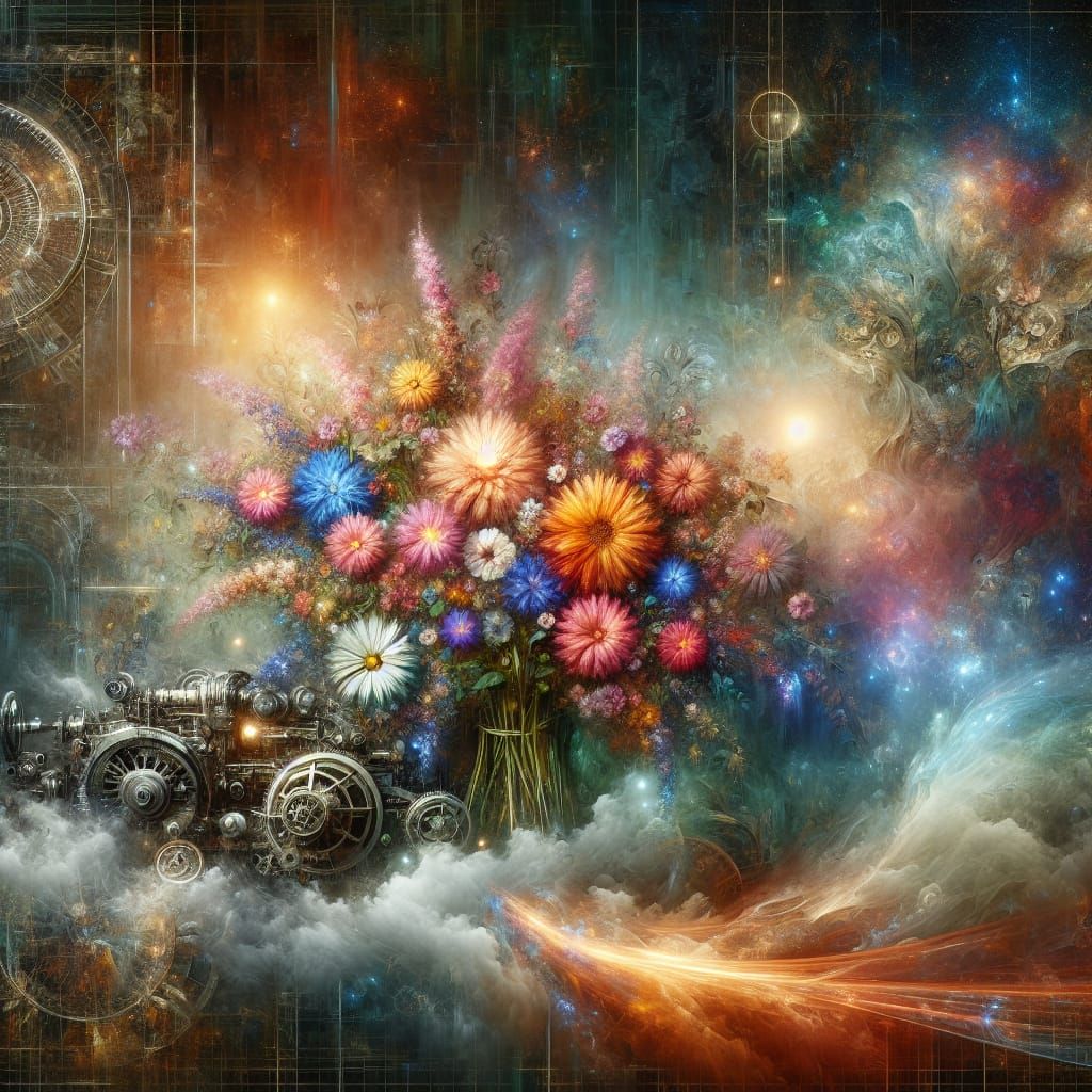 Bouquet  of vibrant Beautiful Wildflowers ethereal fantasy h...