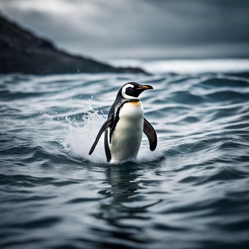 penguin in the ocean