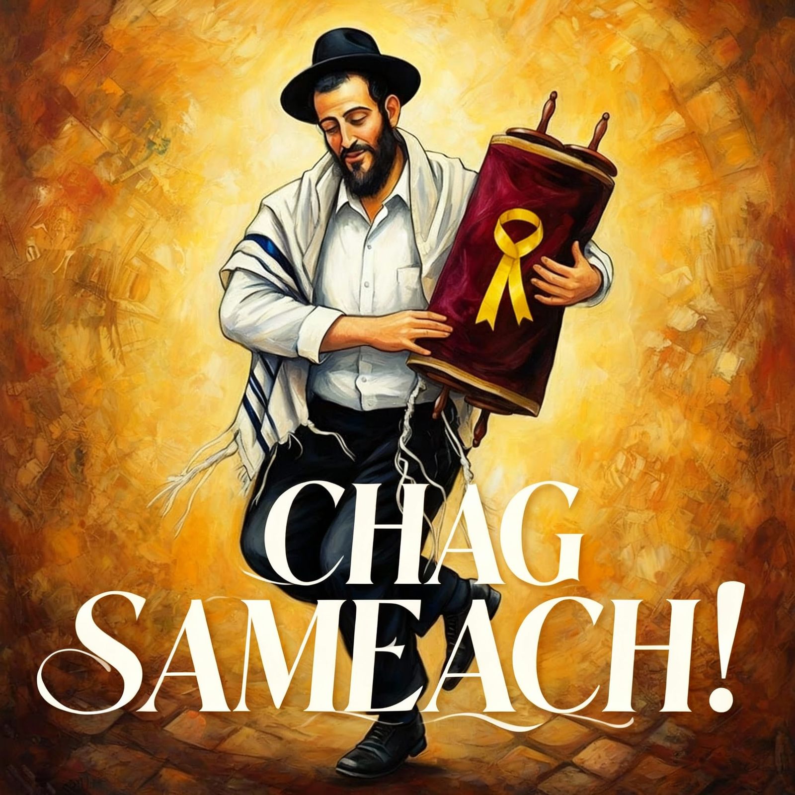 Israeli Man Dancing Joyfully with Torah Scroll