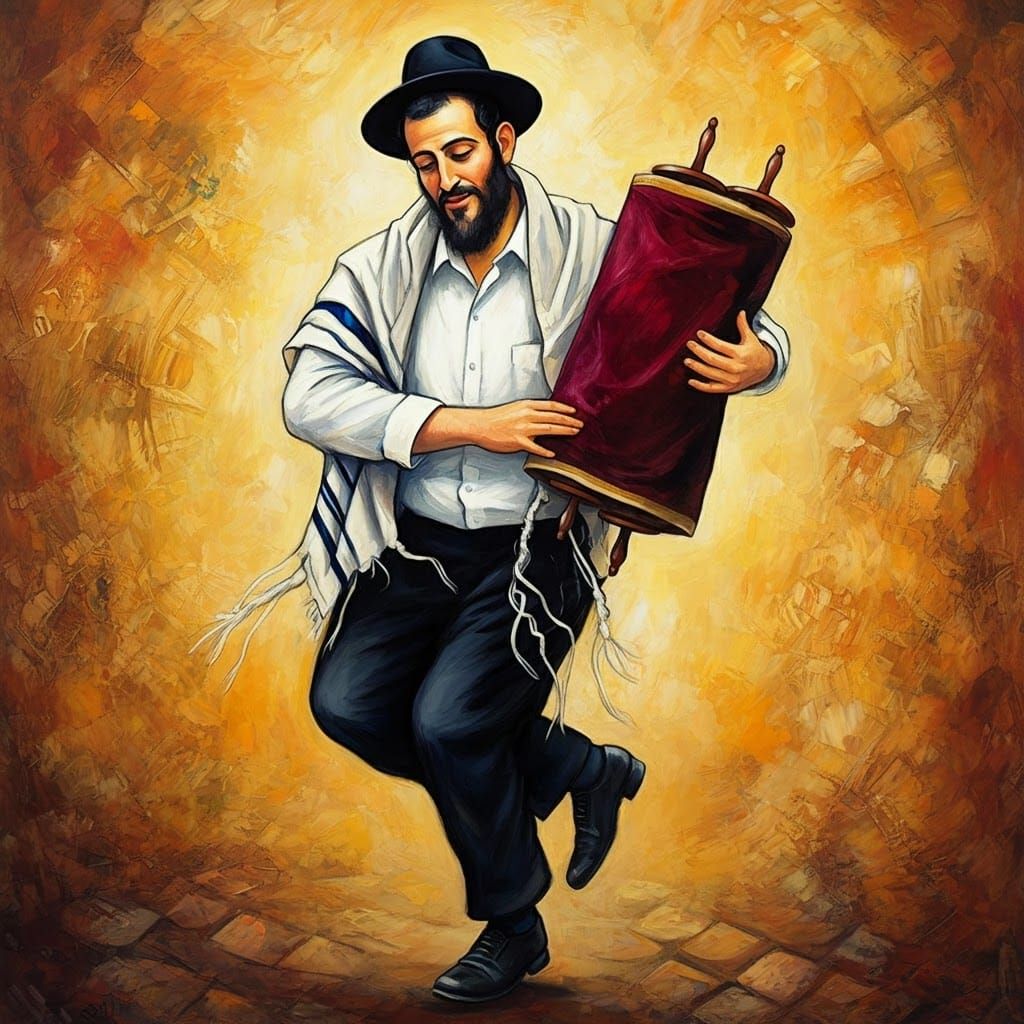 Joyful Torah Celebration in Folk Art Style