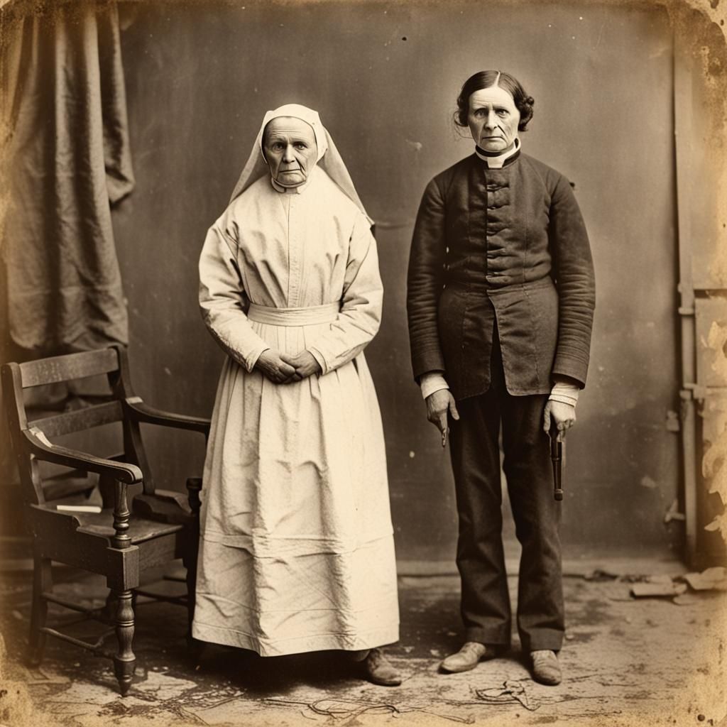 1800s photograph of a female insane asylum patient in a stra...