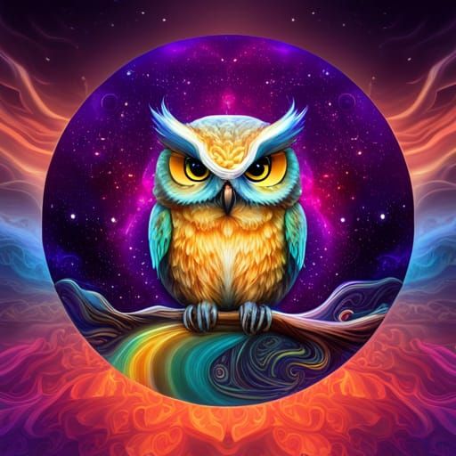 cute colorful baby owl on the moon, 8k resolution holographic astral ...