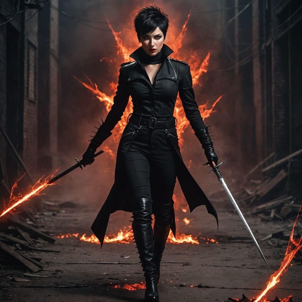 Intense Anime Woman with Dark Energy Aura