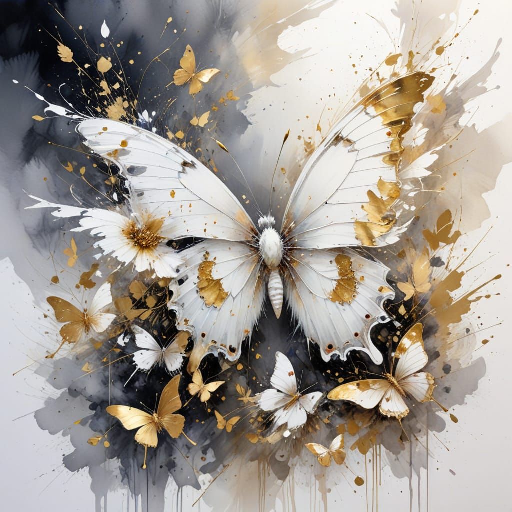 Gold and White Butterfly in Watercolour Style