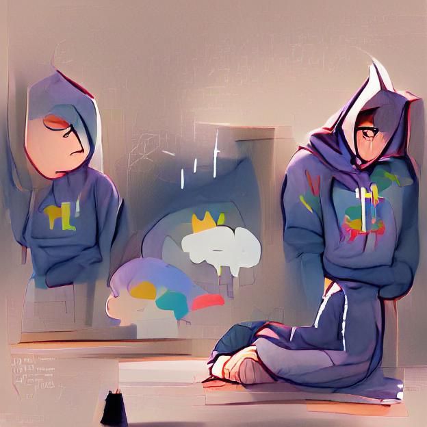A overthinking boy with hoodie
