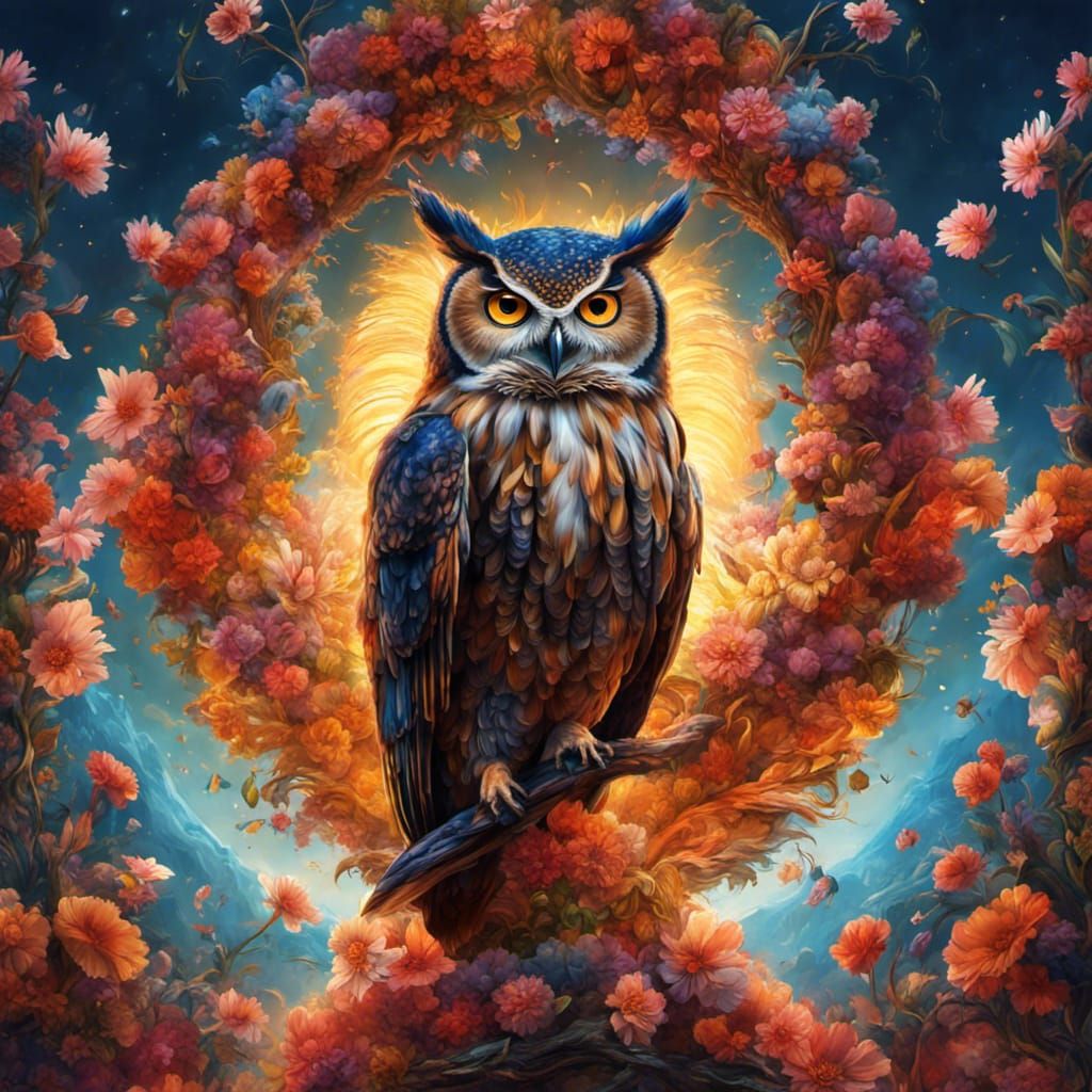Owl made between blossoms