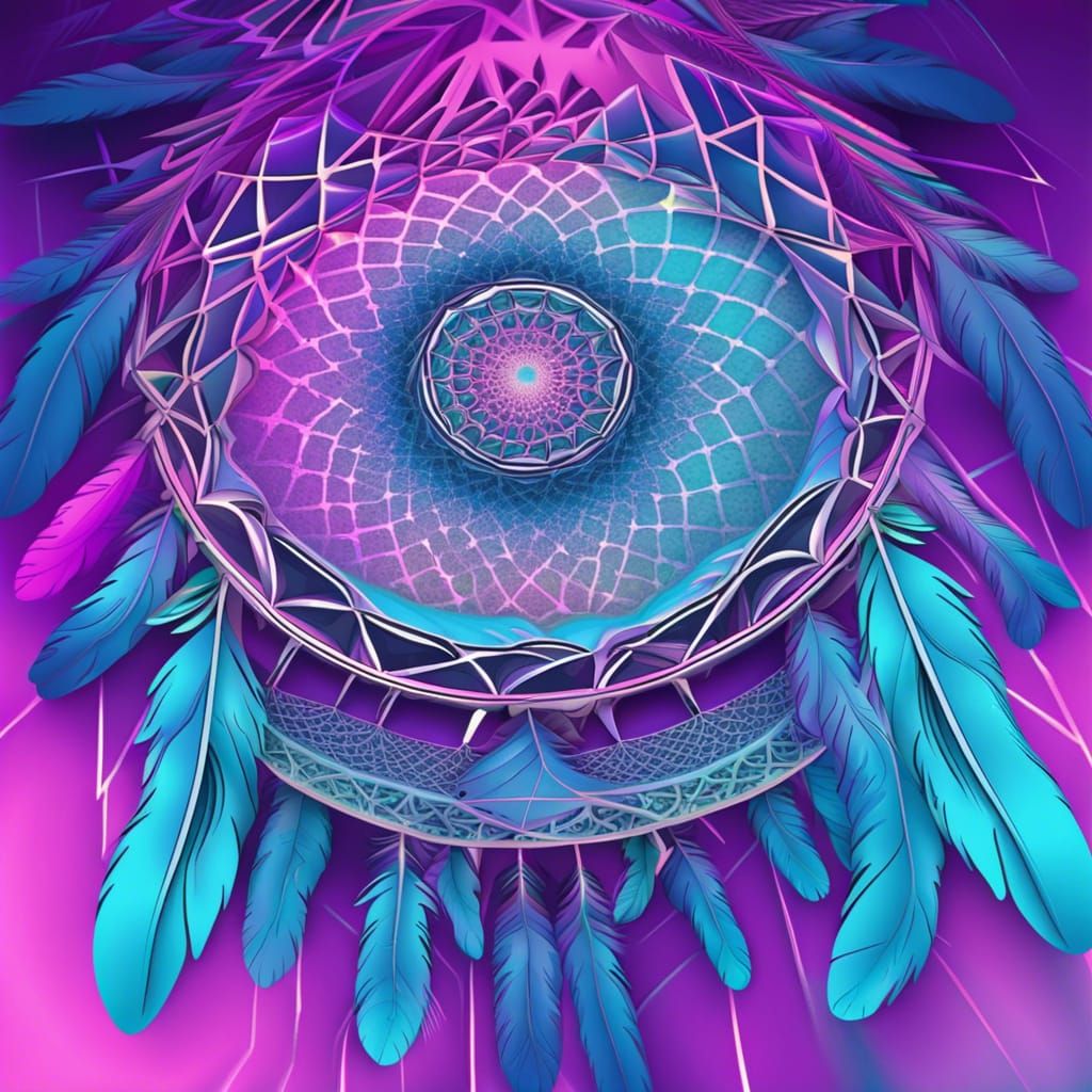 Vaporwave-inspired dream catcher artwork abstract vector fractal, wave ...