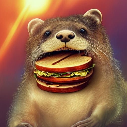 otter with a sanwich