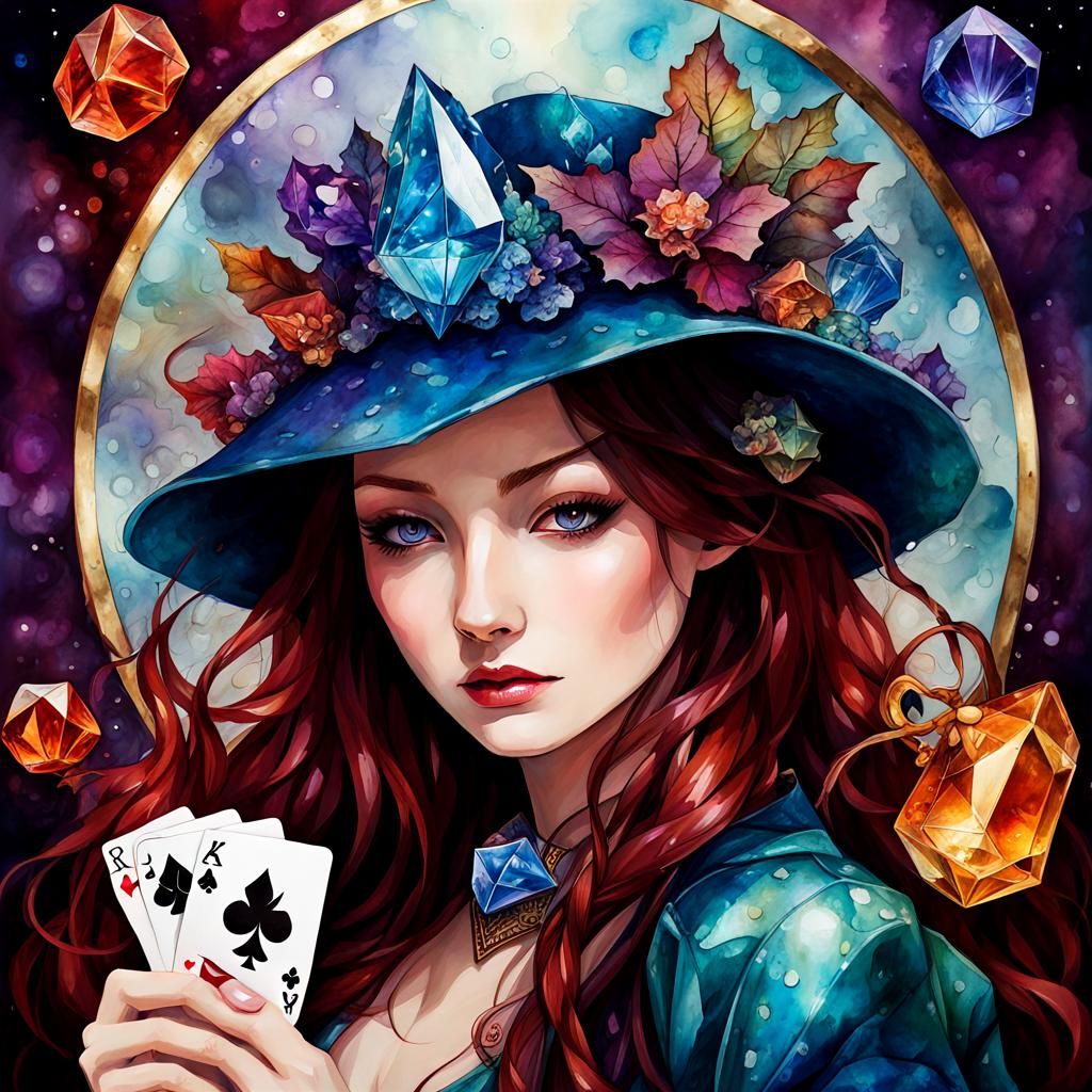 Crystalline, poker player, alcohol ink, deep saturation, 🧚‍...