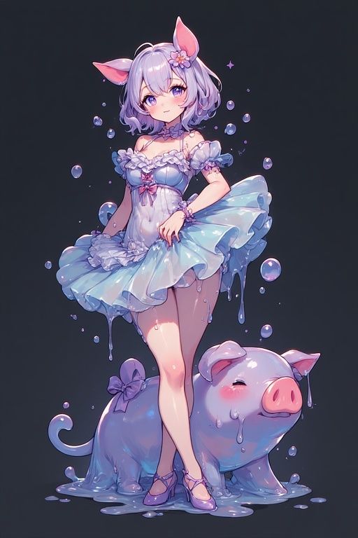a girl with a slimy pig