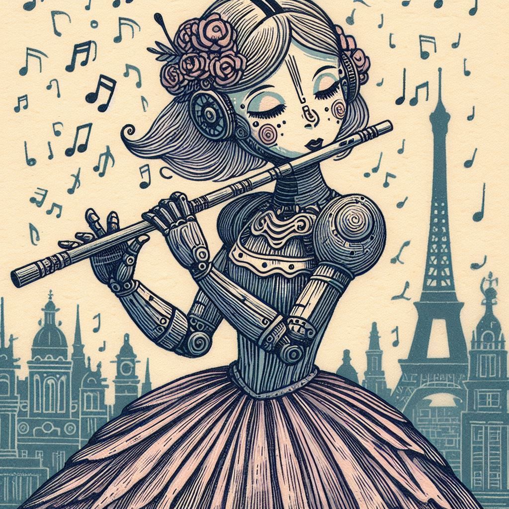 sweet cyborg Yumi playing flute