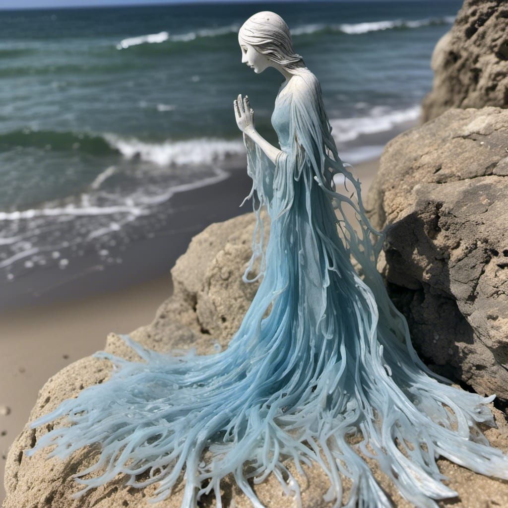 <lora:WoodenUknow:1.0> Haunted beach, blue castle. Wispy ghosts ethereal gossamer translucent 