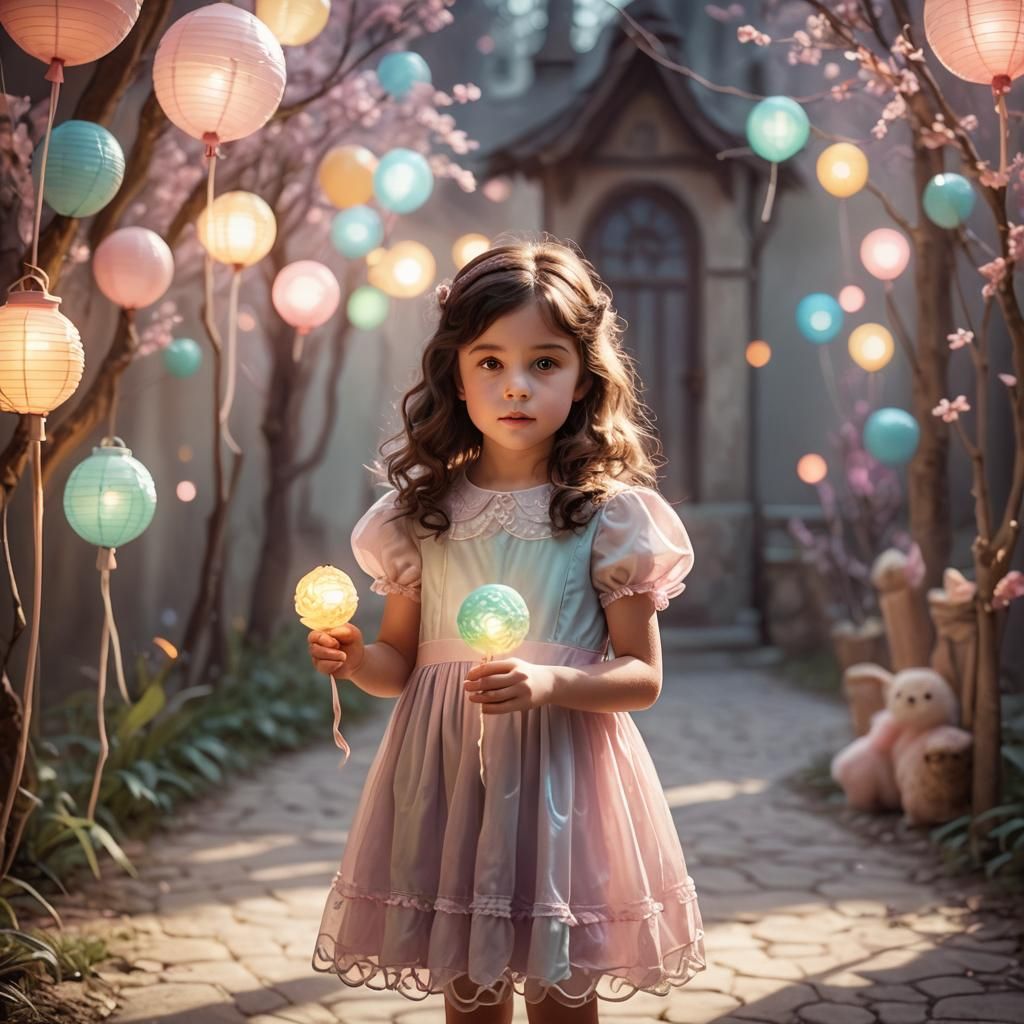 Girl with Lantern Lollipop in Candy Art Style