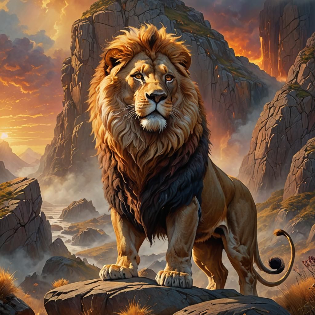 Heroic Lion-Man Hybrid in Oil Painting Style