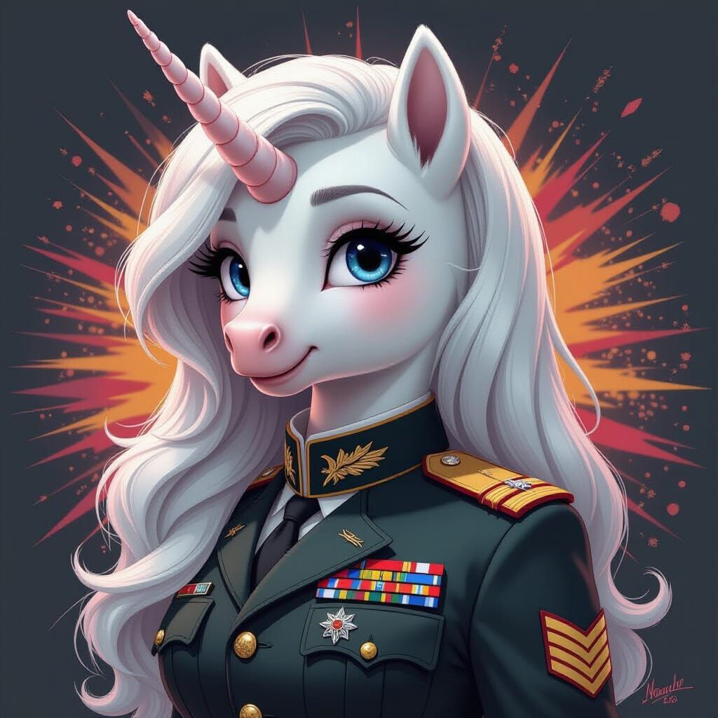 A hyper realistic black and white fluttershy pony passport portrait in german style with a military rank sturmbanfuhrer uniform 