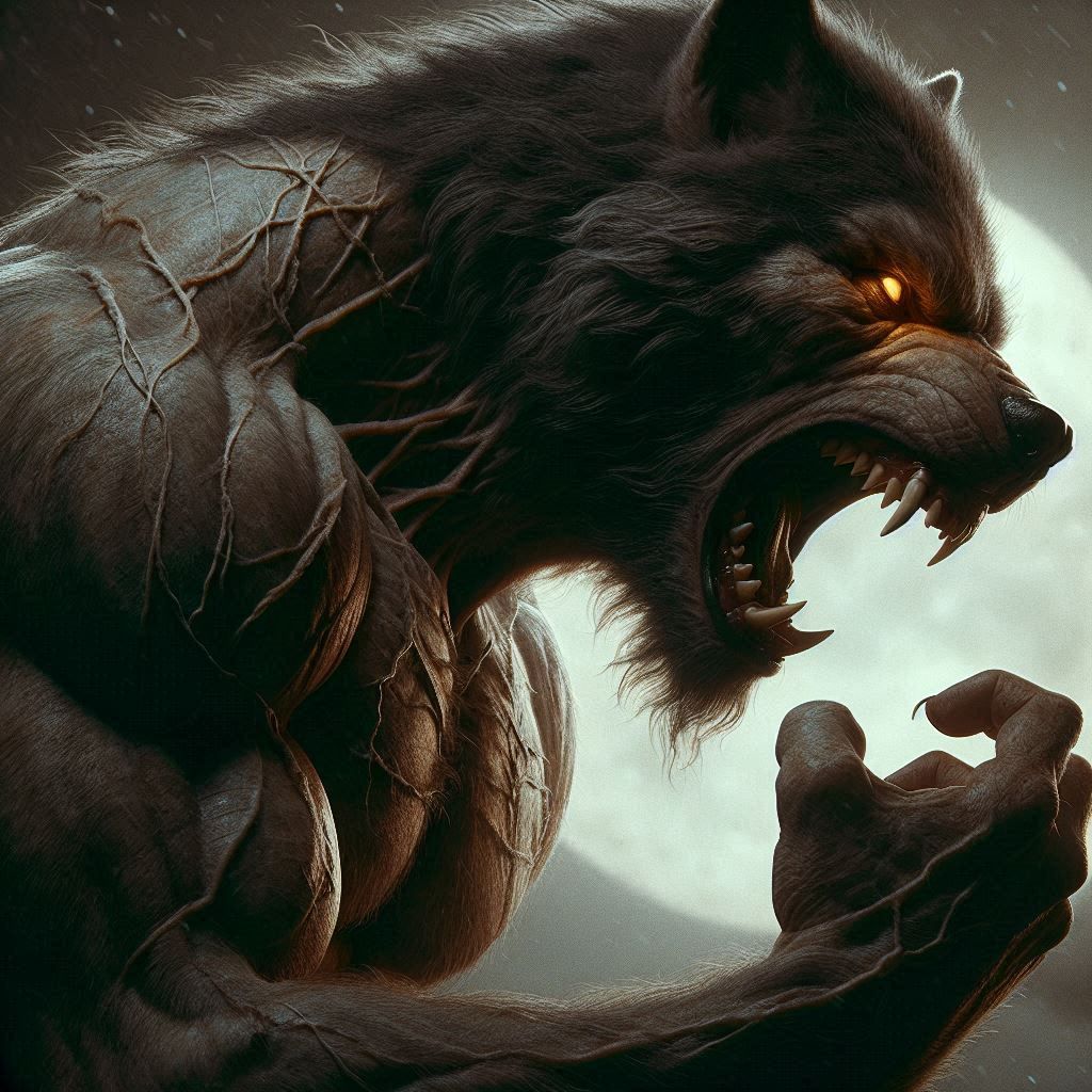 Werewolf man almost completed shifting