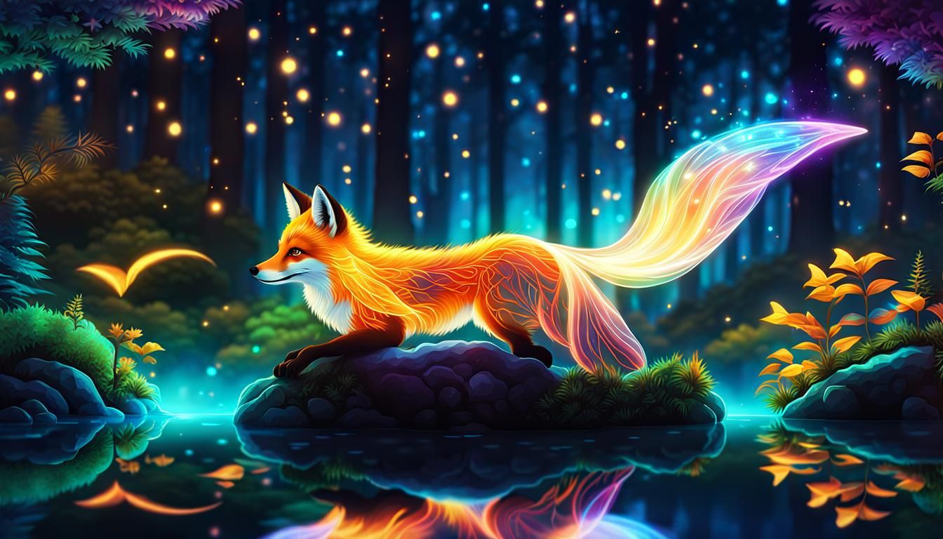 Bioluminescent Fox in the Magical Forest - AI Generated Artwork ...