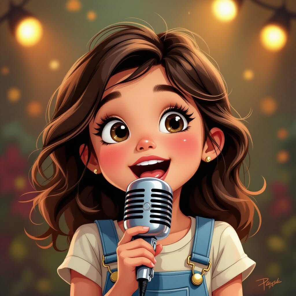 Young Girl Sings Playfully Into Vintage Microphone