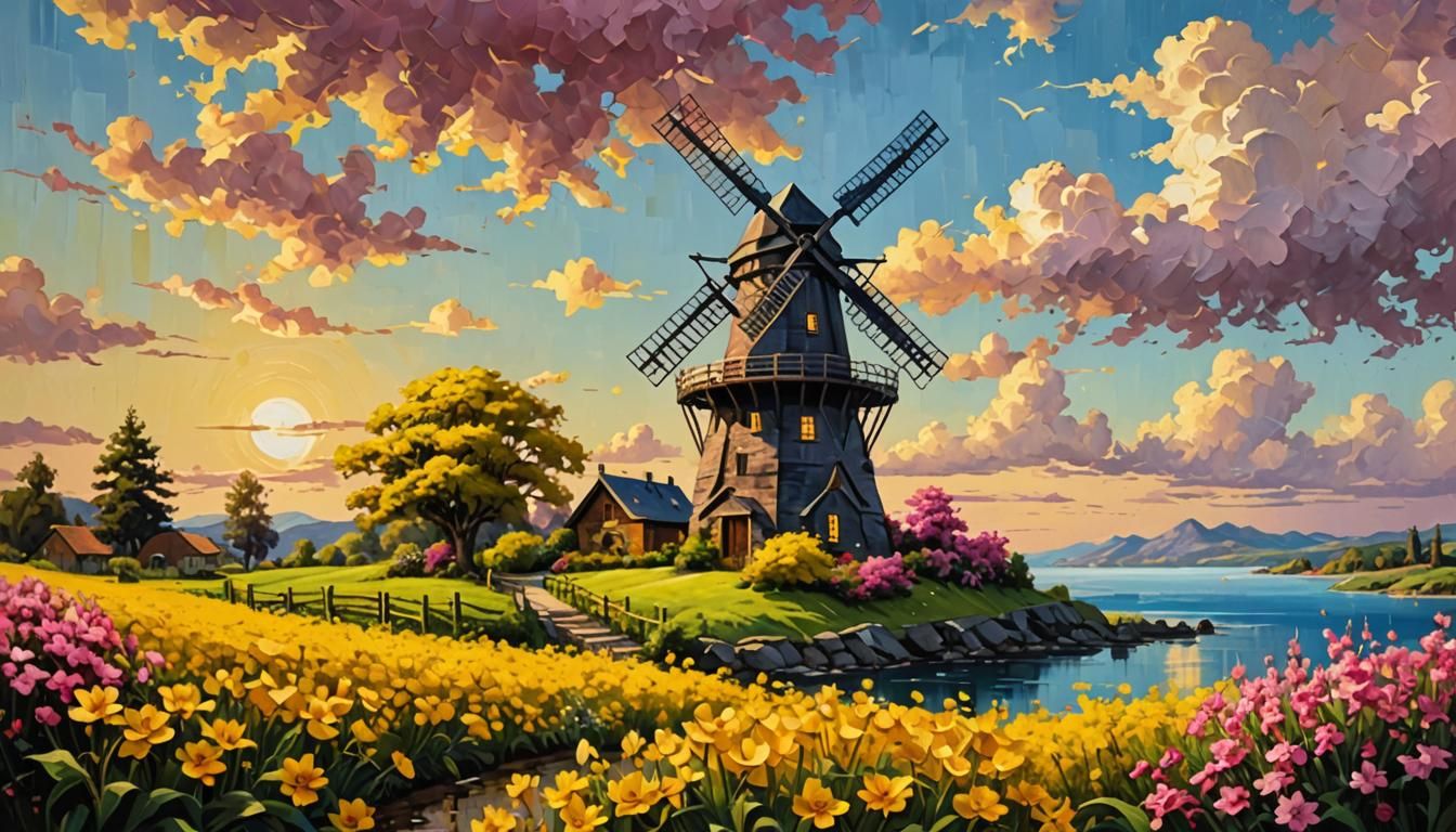 an impasto-style thick palette knife oil painting of a rusti...
