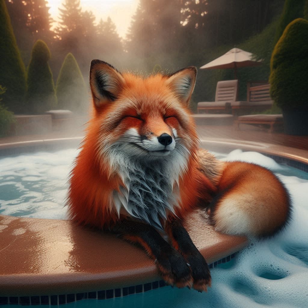Relaxed Fox in a Jacuzzi