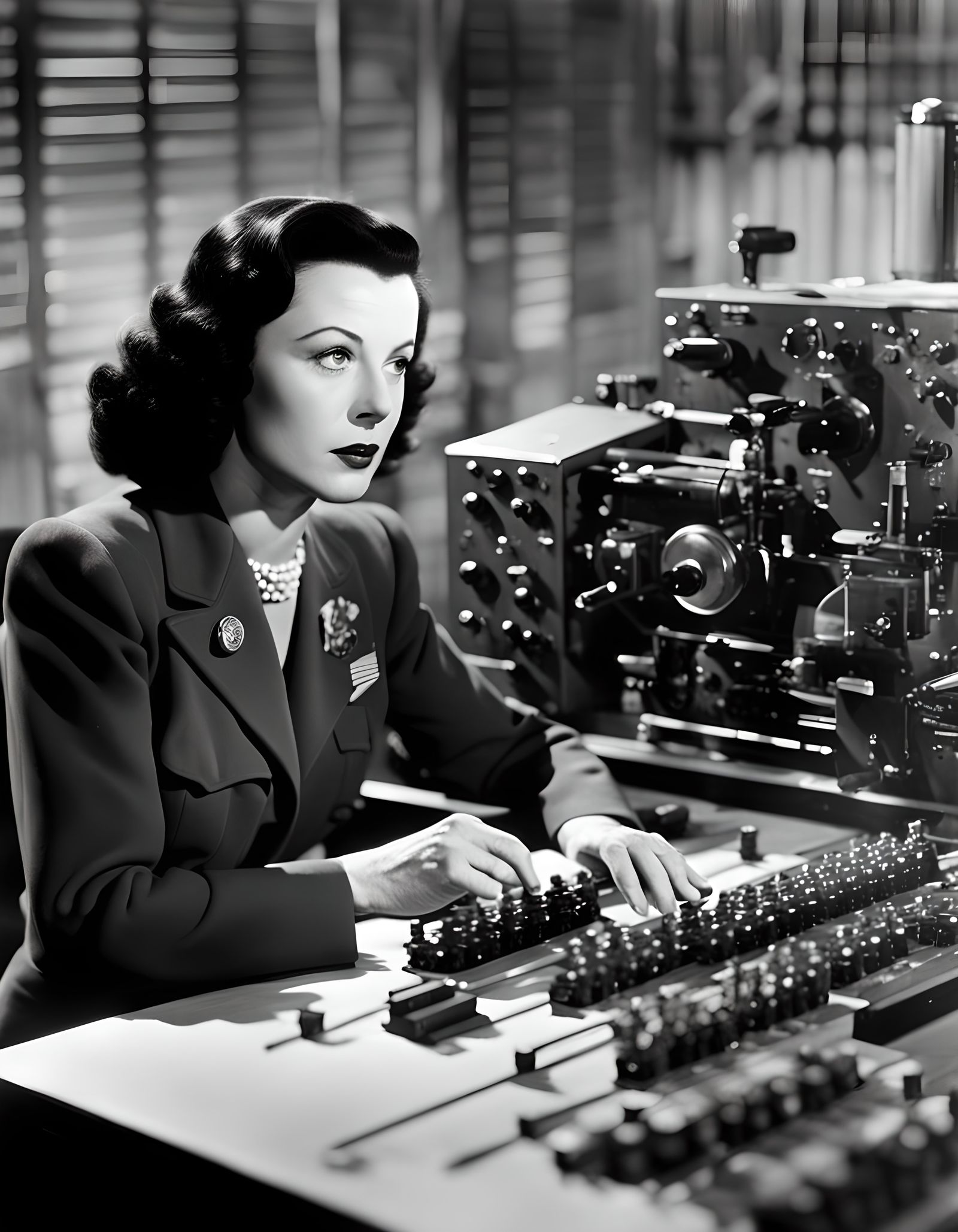 Hedy Lamarr working on signal hopping software for torpedoes.  by @Gartholameau