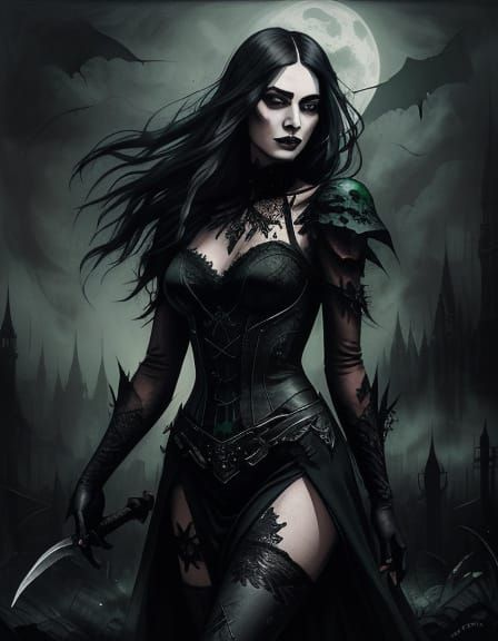 Gothic Vampire in Moonlit Graveyard