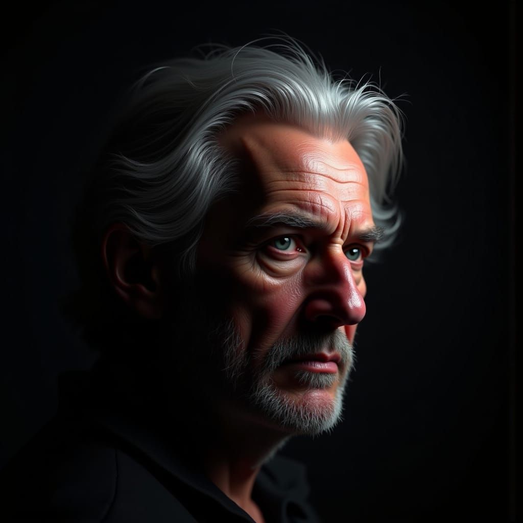 <lora:Light-shadow-texture:1.0>Grey Haired Man black background