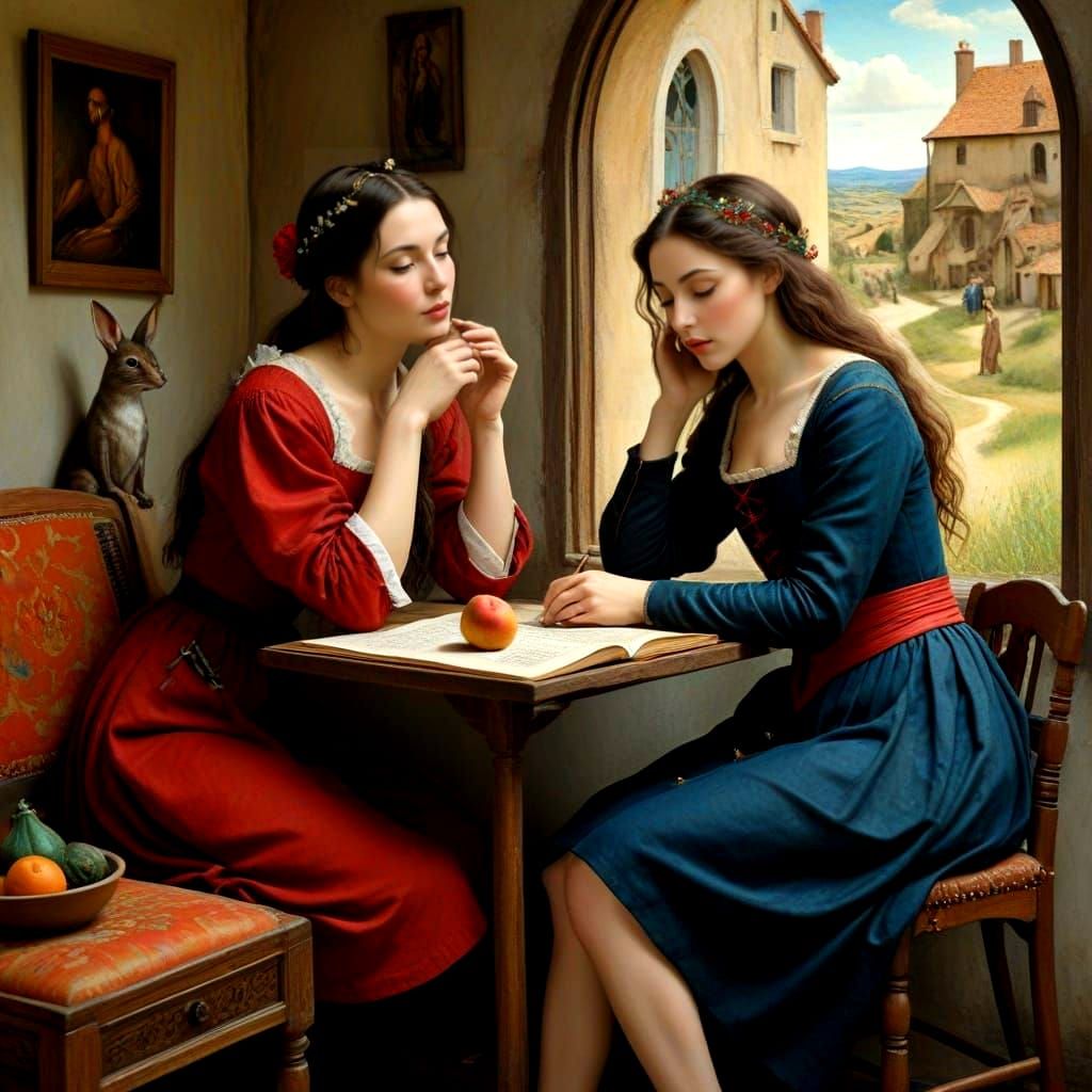 Surreal Medieval Ladies with Fantastical Creatures in Distre...