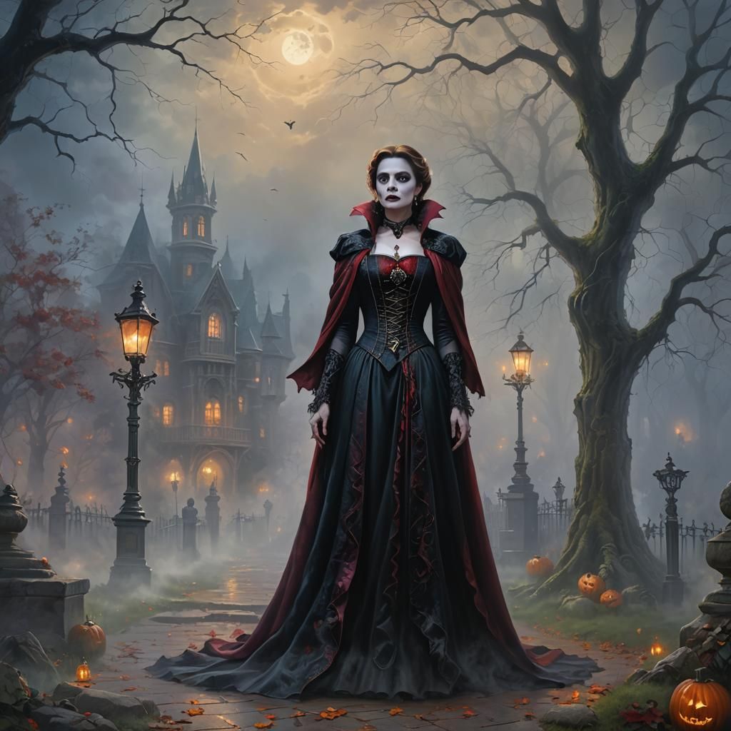 an full length image of spooky atmosphere a female dressed a...