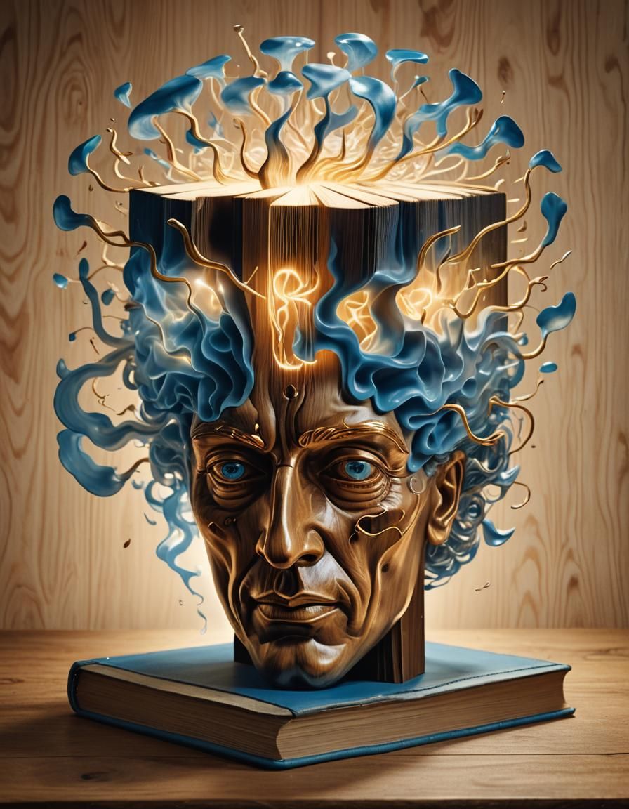 Glowing Book Brain Surrealism in Oil Painting Style
