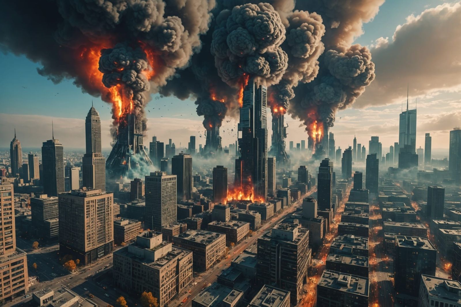 Epic alien Apocalypse on cityscape. Fractal interpretation o...