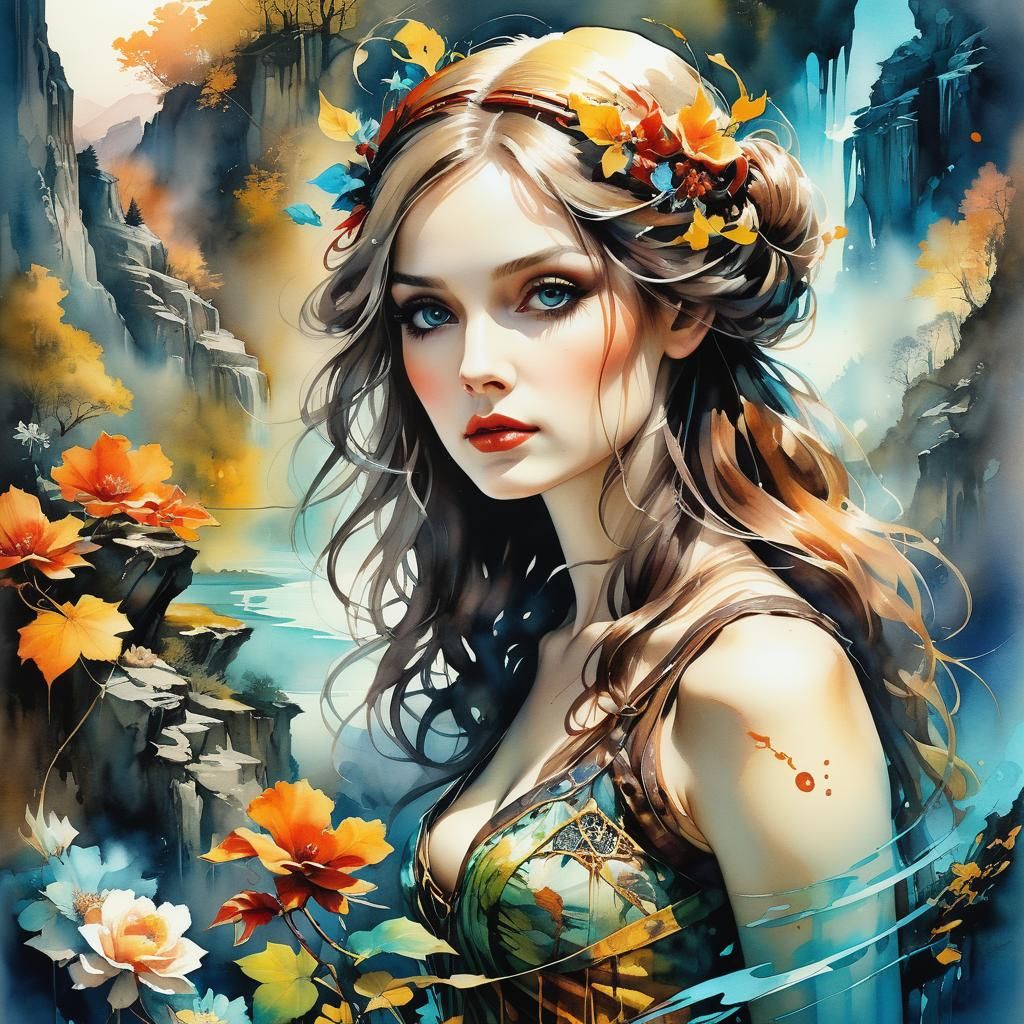 Epic Serene Landscape in Watercolor Style