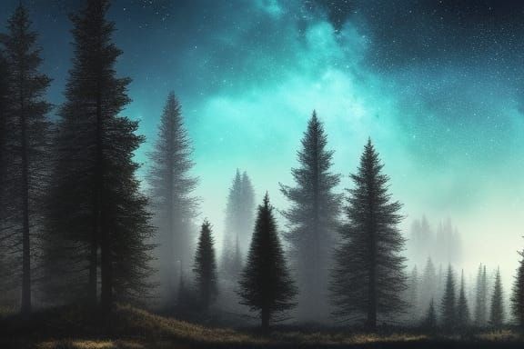 Giant Pinetree forest, giant trees, night, beautiful night s...