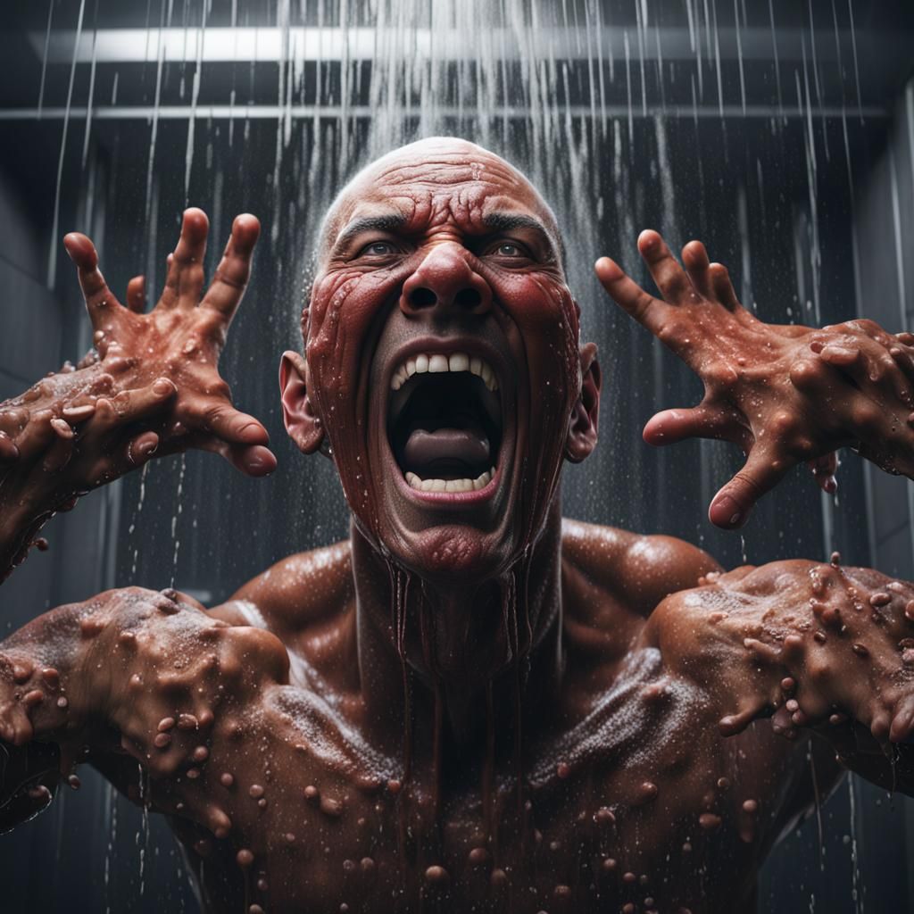 Screaming faces in the shower steam in the bathroom  ultra r...