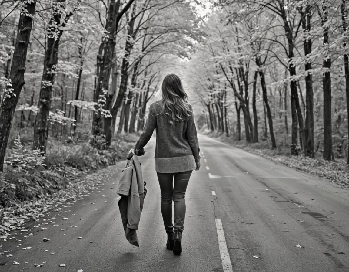 splash of color::black and white photo::beautiful woman walk...