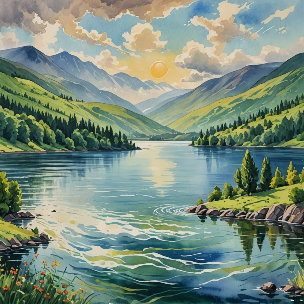 Loch Ness on a bright sunny day.