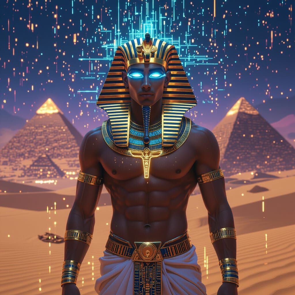 Handsome young Pharaoh caught mid-glitch in a digital world  by @REWnSC62