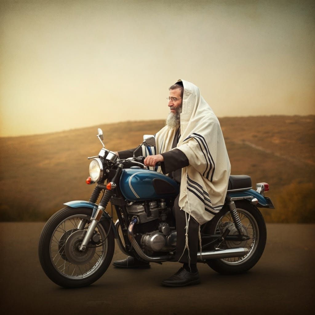 Devout Biker Rides Sunlit Hillside in Warm, Golden Light