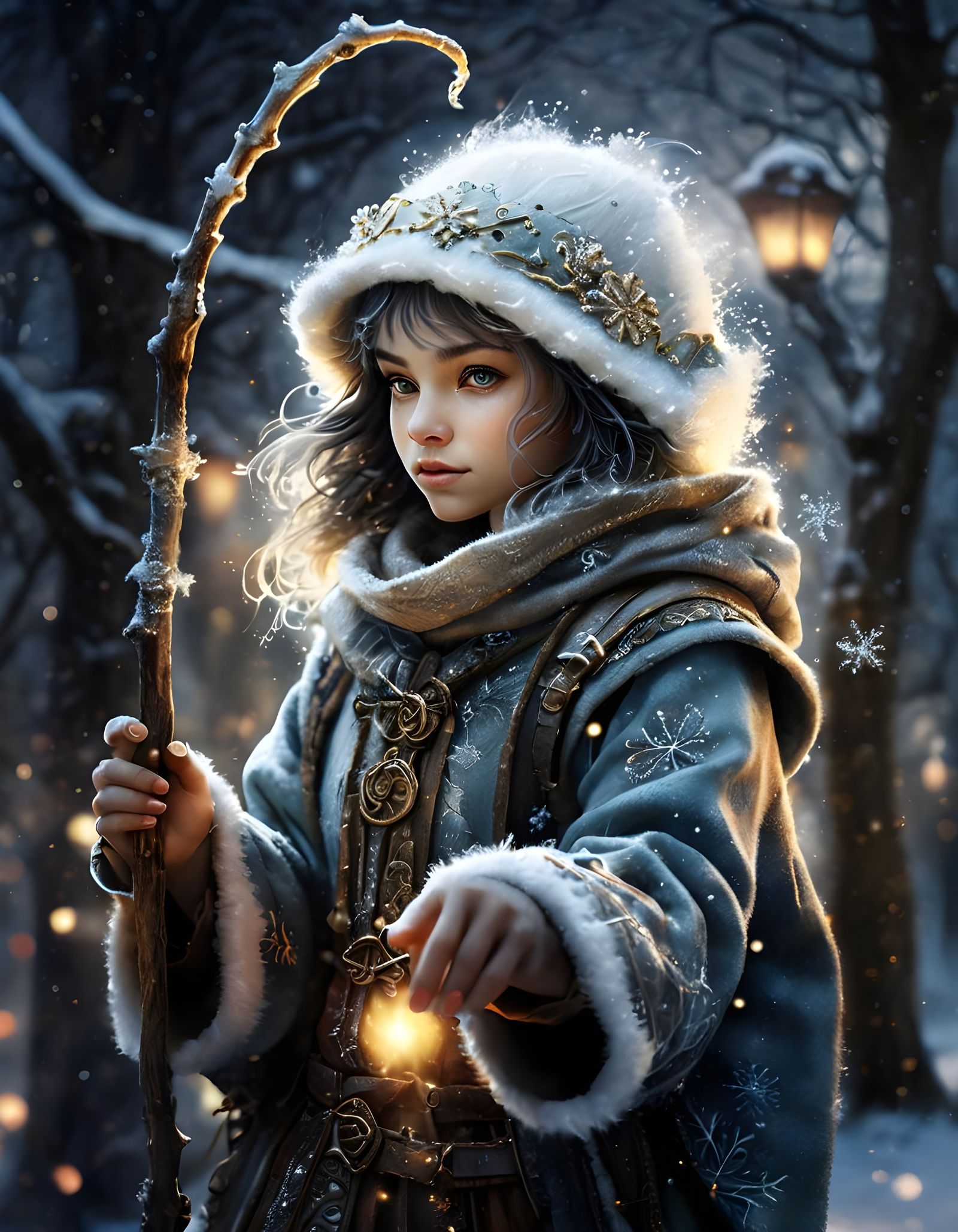 Pixie Winterscape Portrait in Vibrant Fantasy Style
