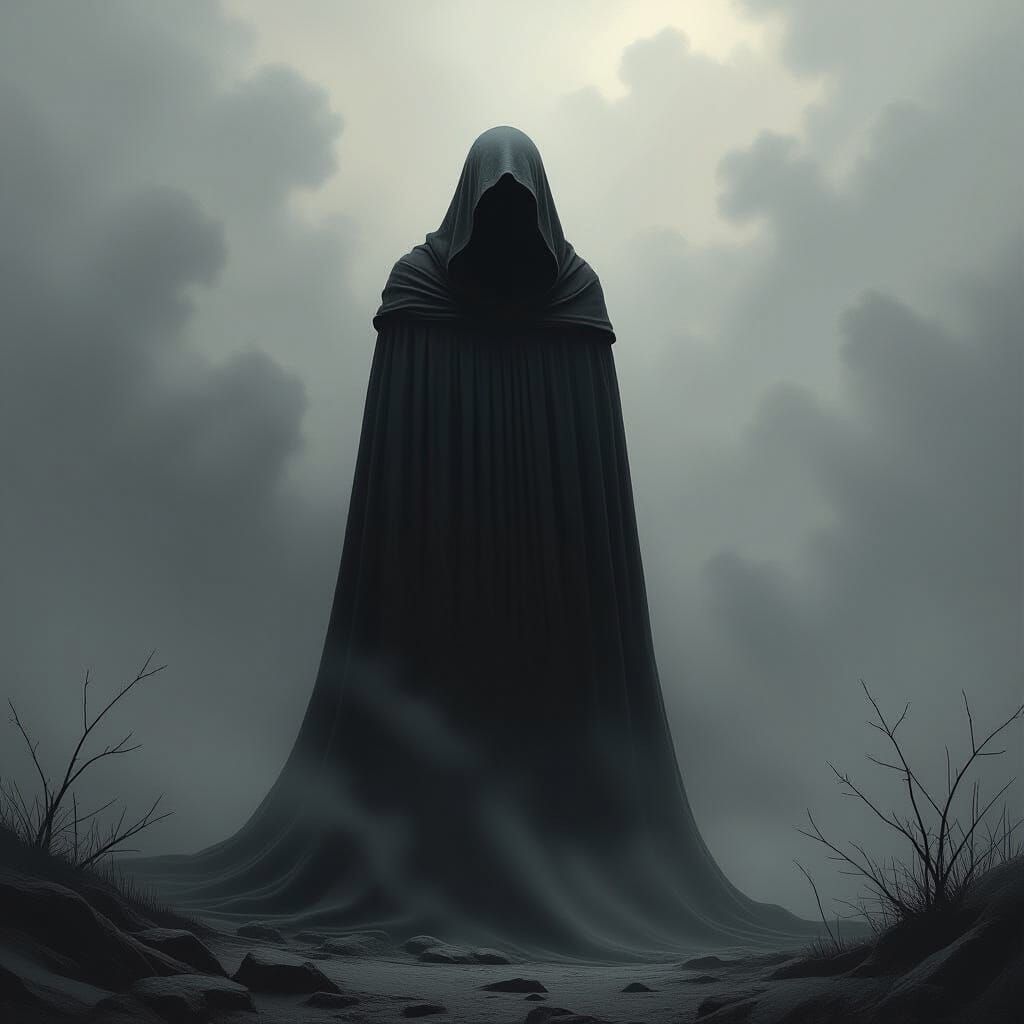 Ominous Hooded Figure in Dark Fantasy Style