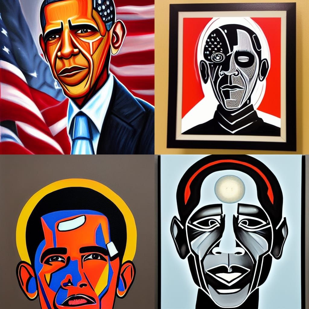 Cyborg Obama painting