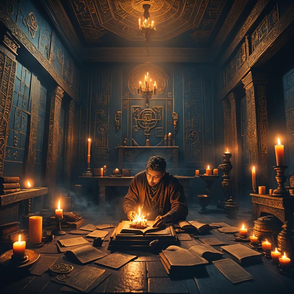 Mystical Interrogation Scene in Dark Fantasy Style