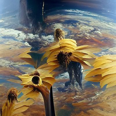 Tall sunflowers leading to another world