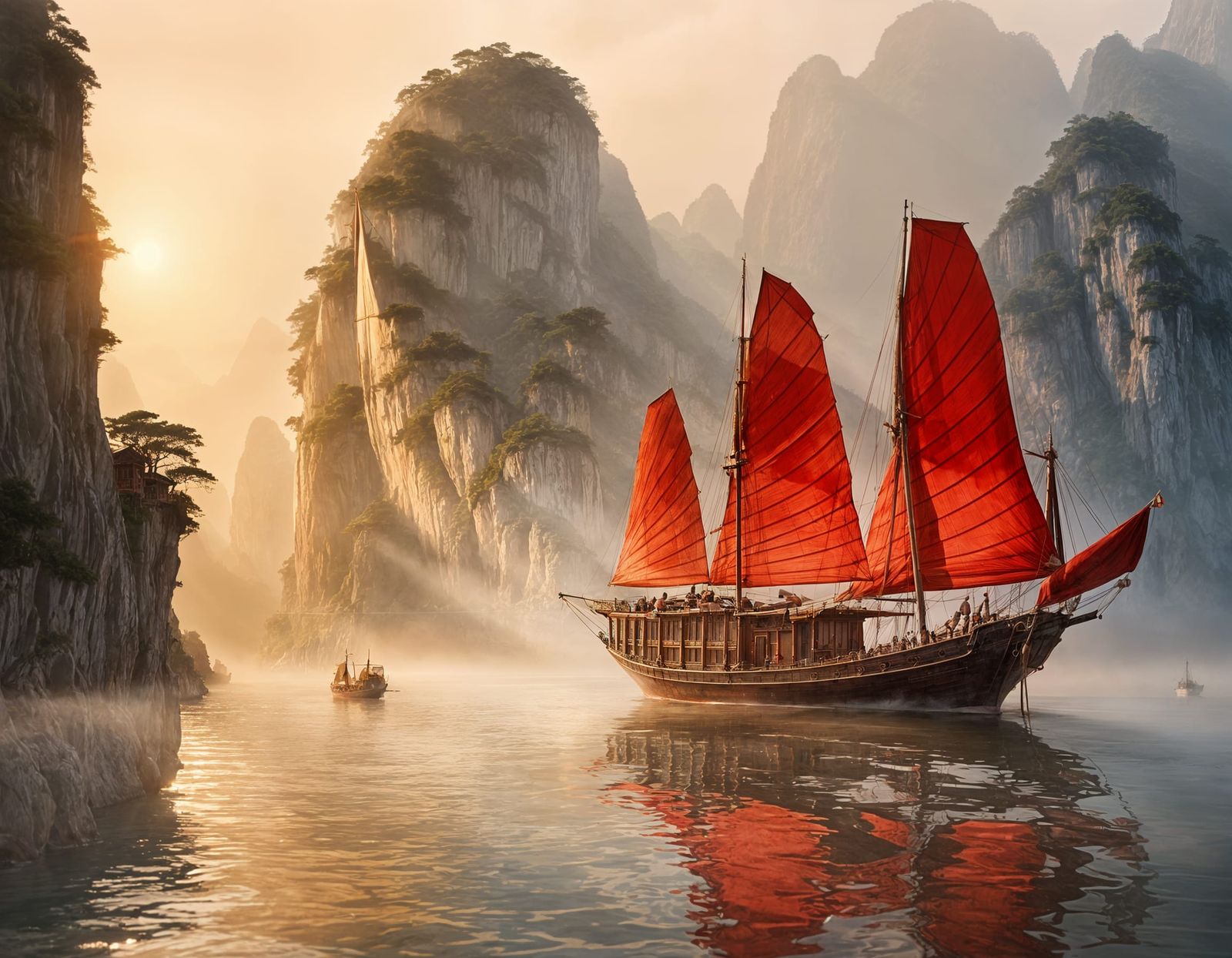 Chinese junk sailing in Halong bay  by @Francis H