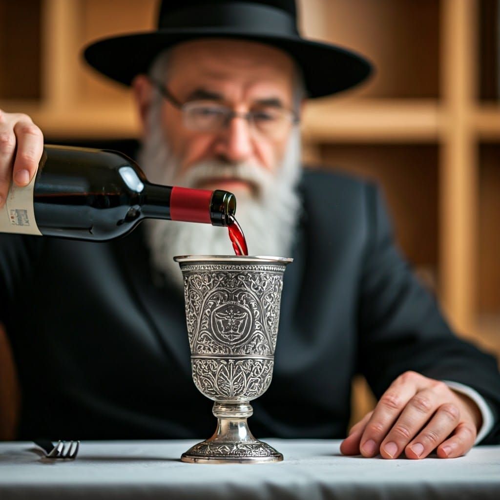 Orthodox Jewish Father in Traditional Attire Offers Kiddush ...