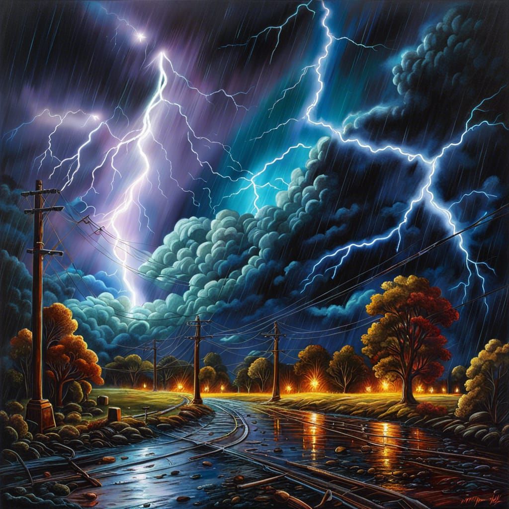 Electric Nightfall: Lightning Strikes on the Streets.  by @Ebim