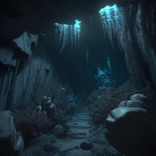 Lights from within the deep dark crack of the Mariana trench  by @Hollothan
