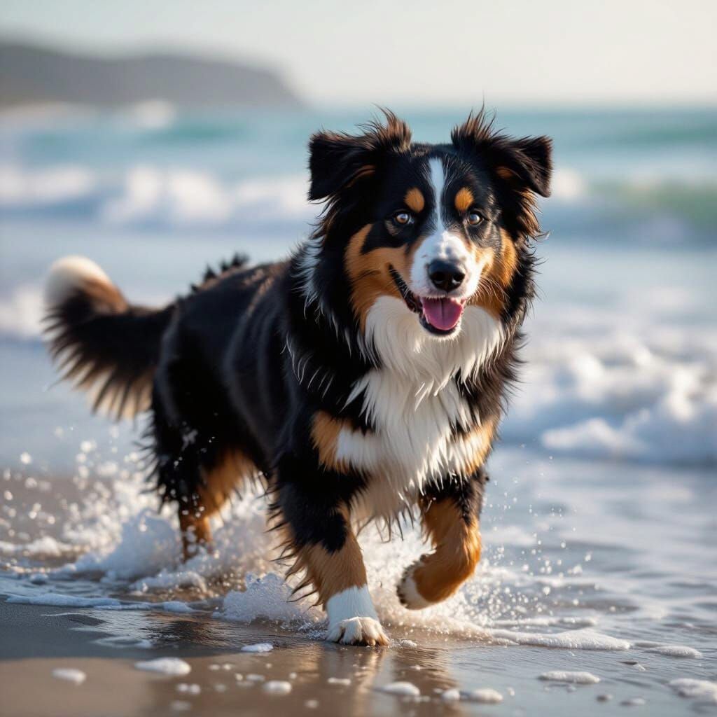 Small Dog Surfing in the Sea
